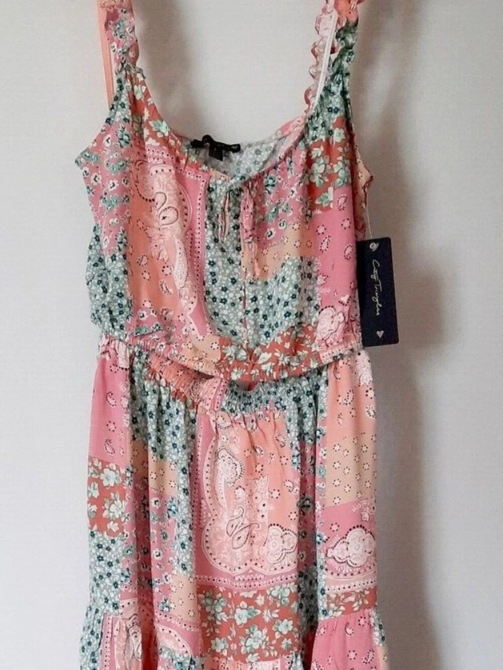 City Triangles Patchwork Floral Print Crop Top & Midi Skirt Set Size L NWT